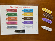 Load image into Gallery viewer, Laminated Bilingual Spanish Busy Book Activity Pages, Toddler Learning Binder (3 PAGES - PACK 8)