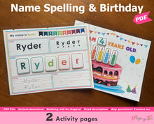 Load image into Gallery viewer, Name Spelling Practice and Birthday Activity Pages