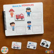 Load image into Gallery viewer, Toddler Busy Book, Learning Binder, Fun Quiet Book, Vehicles Busy Book, Preschool Busy book