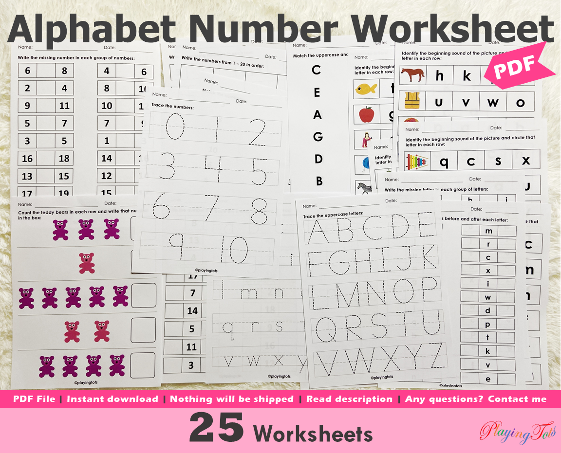 Alphabet and Numbers Worksheets Playingtots