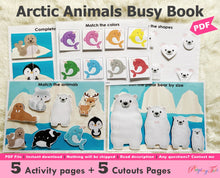 Load image into Gallery viewer, Arctic Animals Toddler Busy Book, Learning Binder, Quiet Book, Winter Busy Book