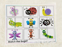 Load image into Gallery viewer, Bugs Matching Activities, Shadow or Silhouette Matching Activity, Toddler Busy Book, Learning Binder, Quiet Book