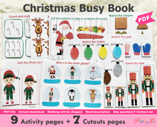 Load image into Gallery viewer, Christmas Toddler Busy Book, Winter Learning Binder, Holiday Quiet Time Activities, Christmas themed Printables