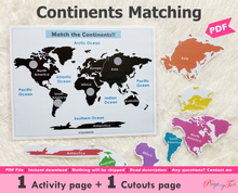 Load image into Gallery viewer, Continents Matching Activity