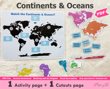 Load image into Gallery viewer, Continents and Oceans Matching Activity