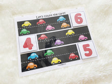 Load image into Gallery viewer, Counting Practice, Car Counting Activity, Number Matching, Preschool Math, Learn to count