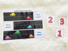 Load image into Gallery viewer, Counting Practice, Car Counting Activity, Number Matching, Preschool Math, Learn to count