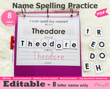 Load image into Gallery viewer, Editable 8 Letter Name Spelling Practice Activity, Name Building and Writing