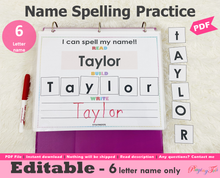 Load image into Gallery viewer, Editable 6 Letter Name Spelling Practice Activity Printable, Name Building and Writing