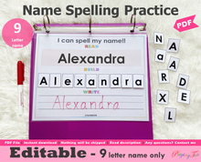 Load image into Gallery viewer, Editable 9 Letter Name Spelling Practice Activity, Name Building and Writing
