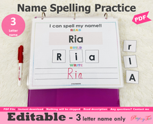 Load image into Gallery viewer, Editable 3 Letter Name Spelling Practice Activity Printable, Name Building and Writing