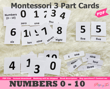Load image into Gallery viewer, Number Flashcards, Montessori 3-part cards