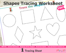 Load image into Gallery viewer, 2D Shapes Tracing Worksheet, Pre-Writing Tracing Shapes