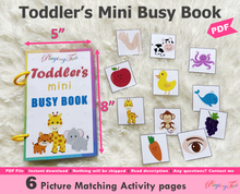 Load image into Gallery viewer, Toddler Mini Busy Book, Travel Size Activity Book, Pictures Matching