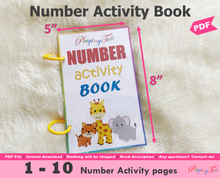 Load image into Gallery viewer, Number Activity Book, Toddler Workbook, Number Tracing Worksheets, Montessori Math, Preschool, PreK Math