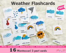 Load image into Gallery viewer, Weather Flashcards, Montessori 3 Part Cards, Montessori Flash cards