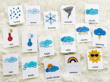 Load image into Gallery viewer, Weather Flashcards, Montessori 3 Part Cards, Montessori Flash cards