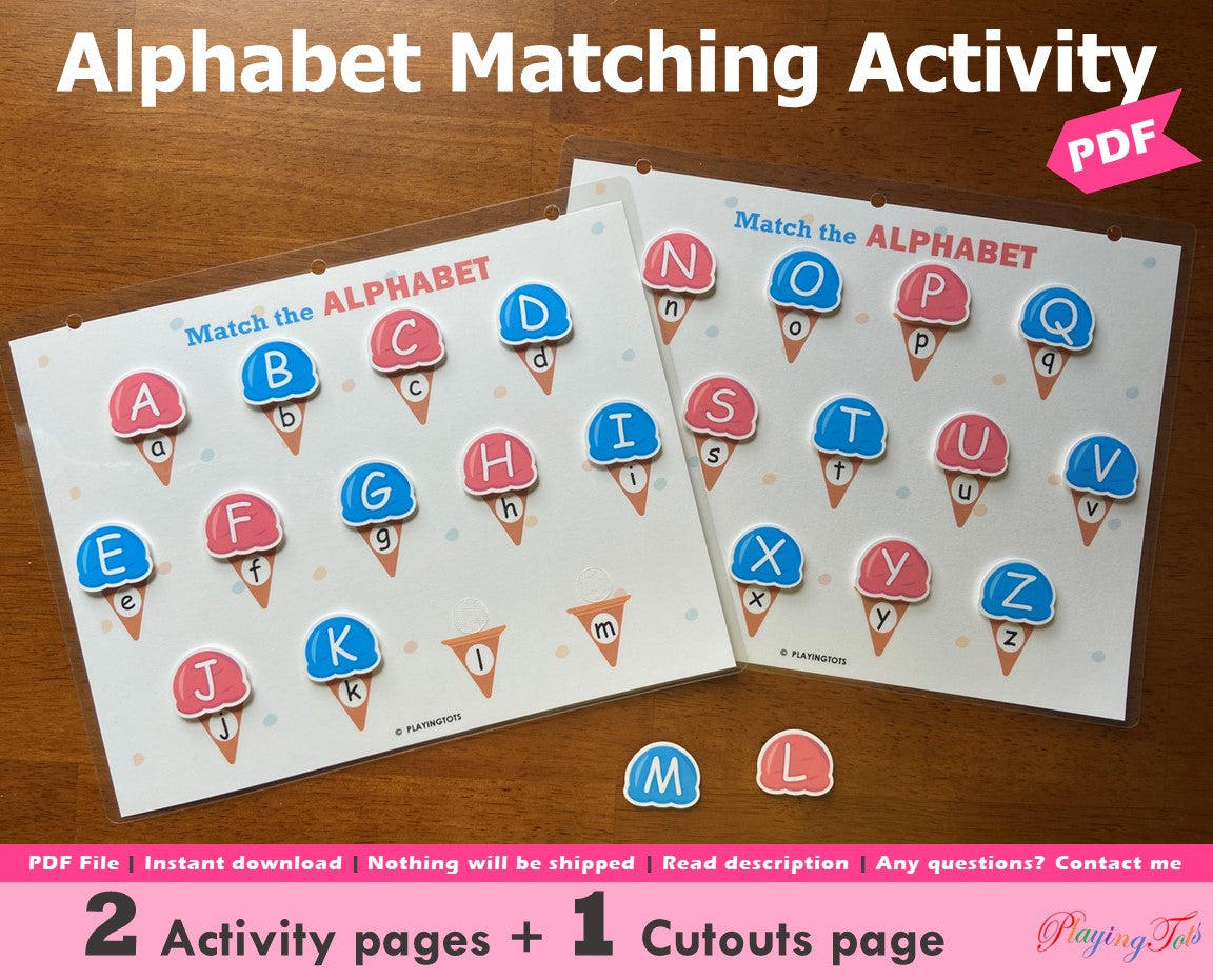 Alphabet Matching Activity, Uppercase to Lowercase Match, Toddler Busy Book, Learning Binder, Quiet Book