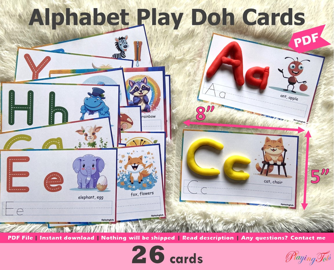 Alphabet PlayDoh Cards, Uppercase and Lowercase Letters Practice, Play Dough Activity