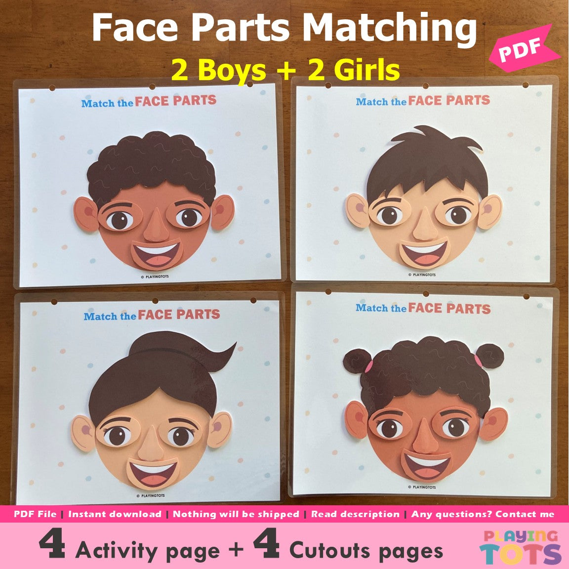 Face Parts Matching Activity, Boys and Girls, Toddler Busy Book