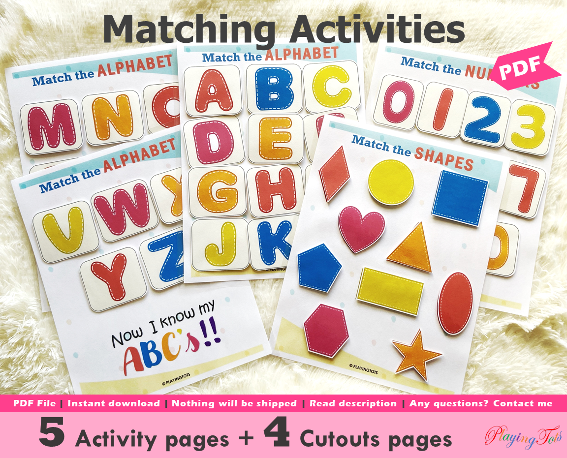 Shapes, Alphabet, Numbers, Matching Activities