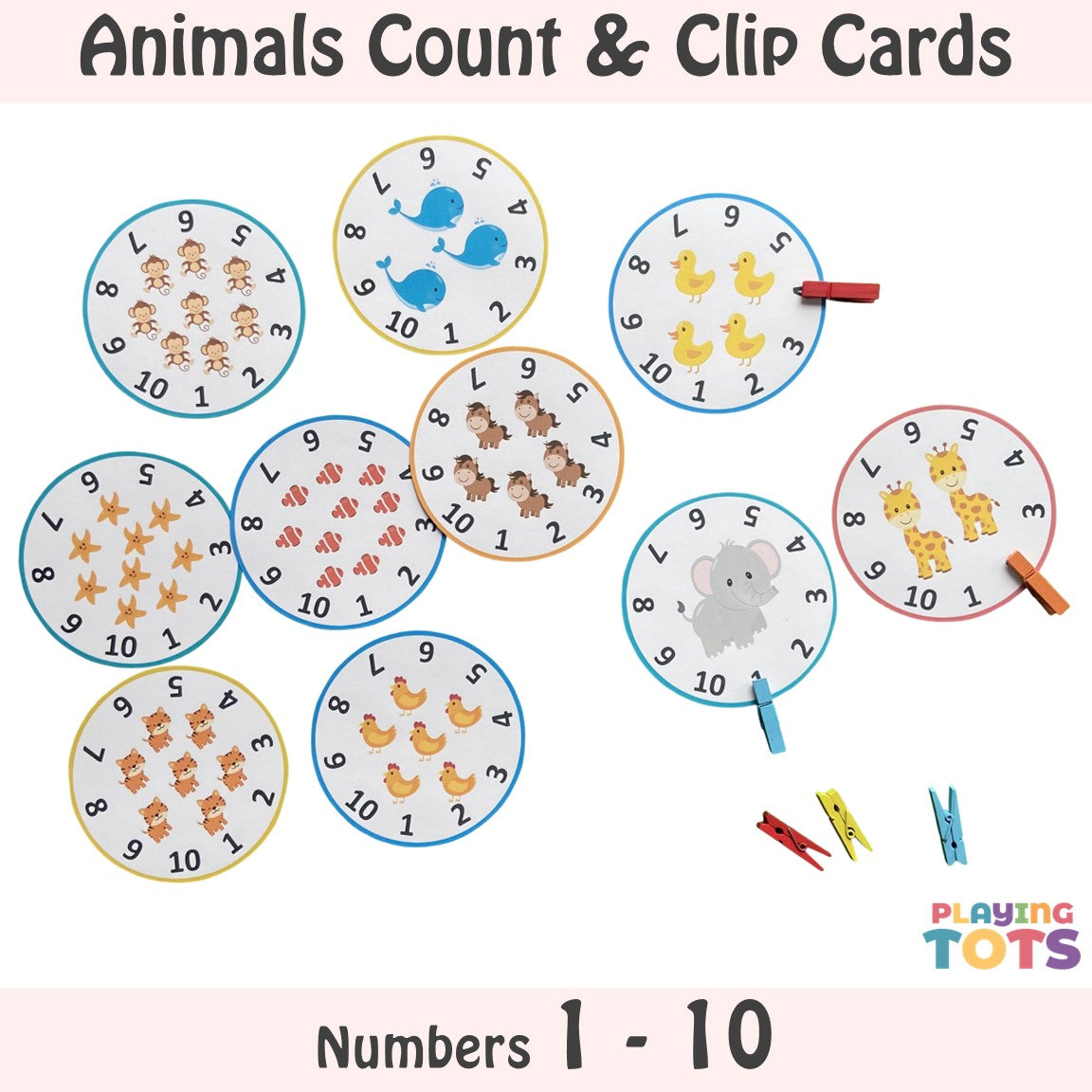 Count and Clip Animals Cards