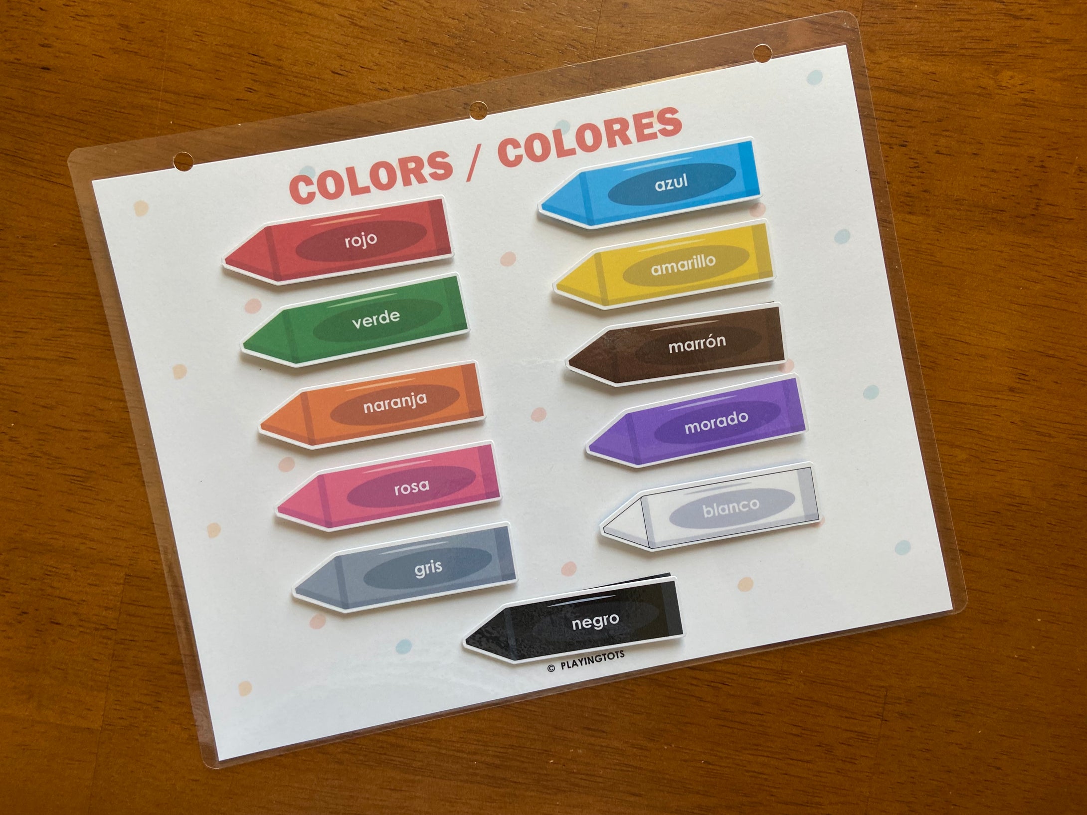 Laminated Bilingual Spanish Busy Book Activity Pages, Toddler Learning Binder (3 PAGES - PACK 8)