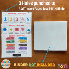 Load image into Gallery viewer, Bilingual Spanish Busy Book Addon Activity Pages, Toddler Learning Binder (3 PAGES)
