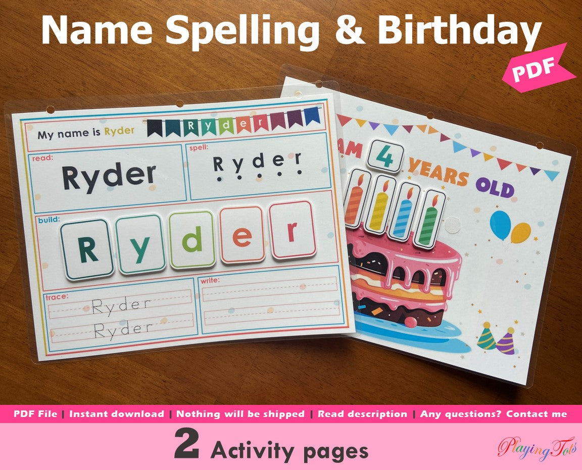 Name Spelling Practice and Birthday Activity Pages