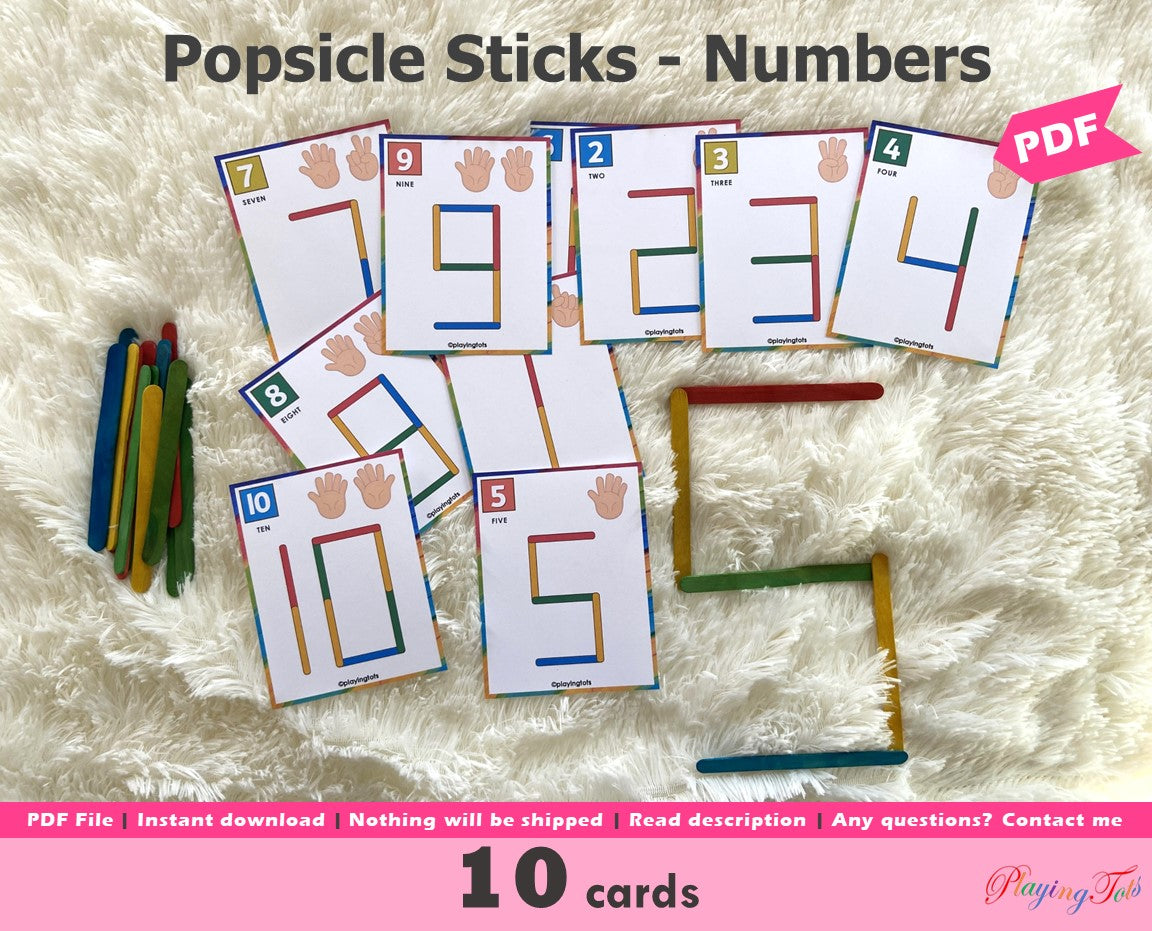 Popsicle Sticks Numbers Activity, Busy Bags, Toddlers and Preschoolers, Montessori