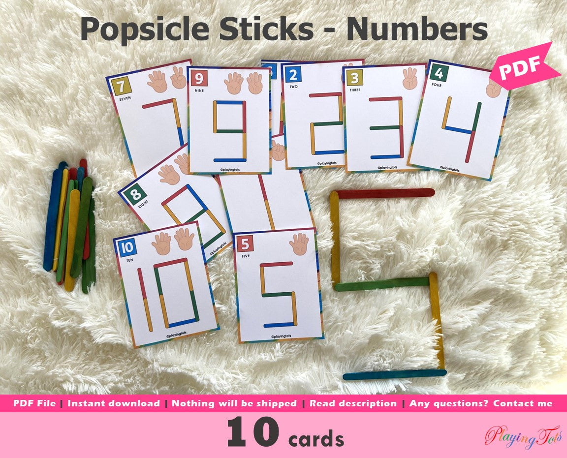 Popsicle Sticks Numbers Activity, Busy Bags, Toddlers and Preschoolers, MontessorI