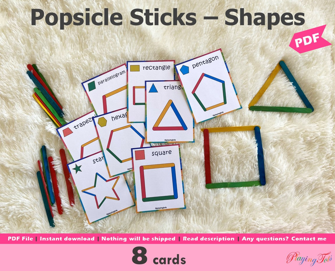 Popsicle Sticks Shapes Activity, Busy Bags, Toddlers and Preschoolers, MontessorI