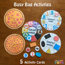 Load image into Gallery viewer, Busy Bags Activities, Colors Match, Count and Match, Shapes Match, Pizza Counting
