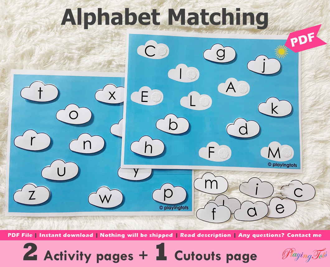 Alphabet Matching Activity, Uppercase to Lowercase Match, Toddler Busy Book, Learning Binder, Quiet Book