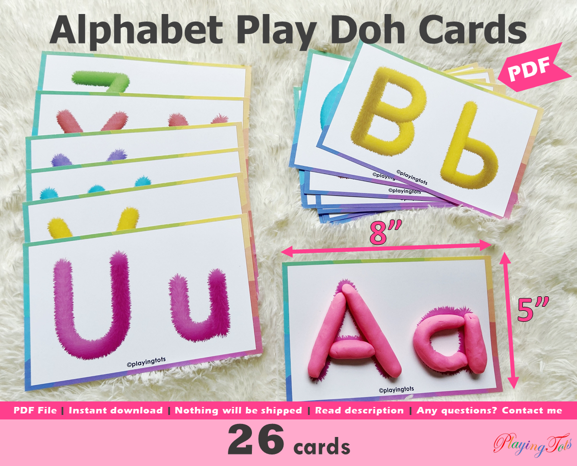 alphabet-playdoh-cards-uppercase-and-lowercase-letters-practice-play-playingtots for Free Printable Playdough Task Cards Alphabet PlayDoh Cards, Uppercase and Lowercase Letters Practice, Play – Playingtots for Free Printable Playdough Task Cards