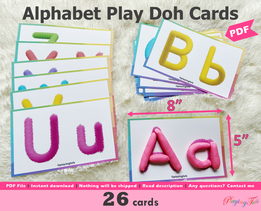 Alphabet PlayDoh Cards, Uppercase and Lowercase Letters Practice, Play Dough Activity
