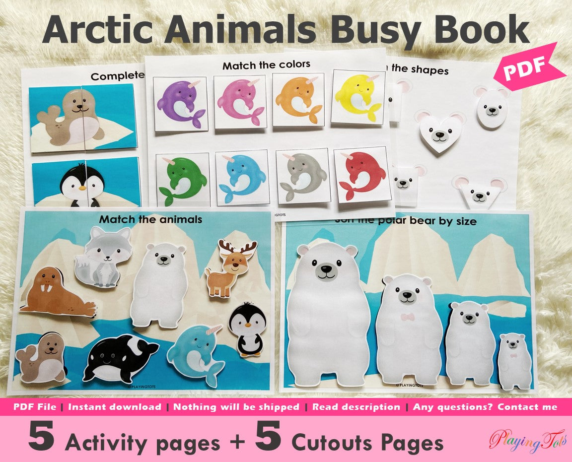 Arctic Animals Toddler Busy Book, Learning Binder, Quiet Book, Winter Busy Book