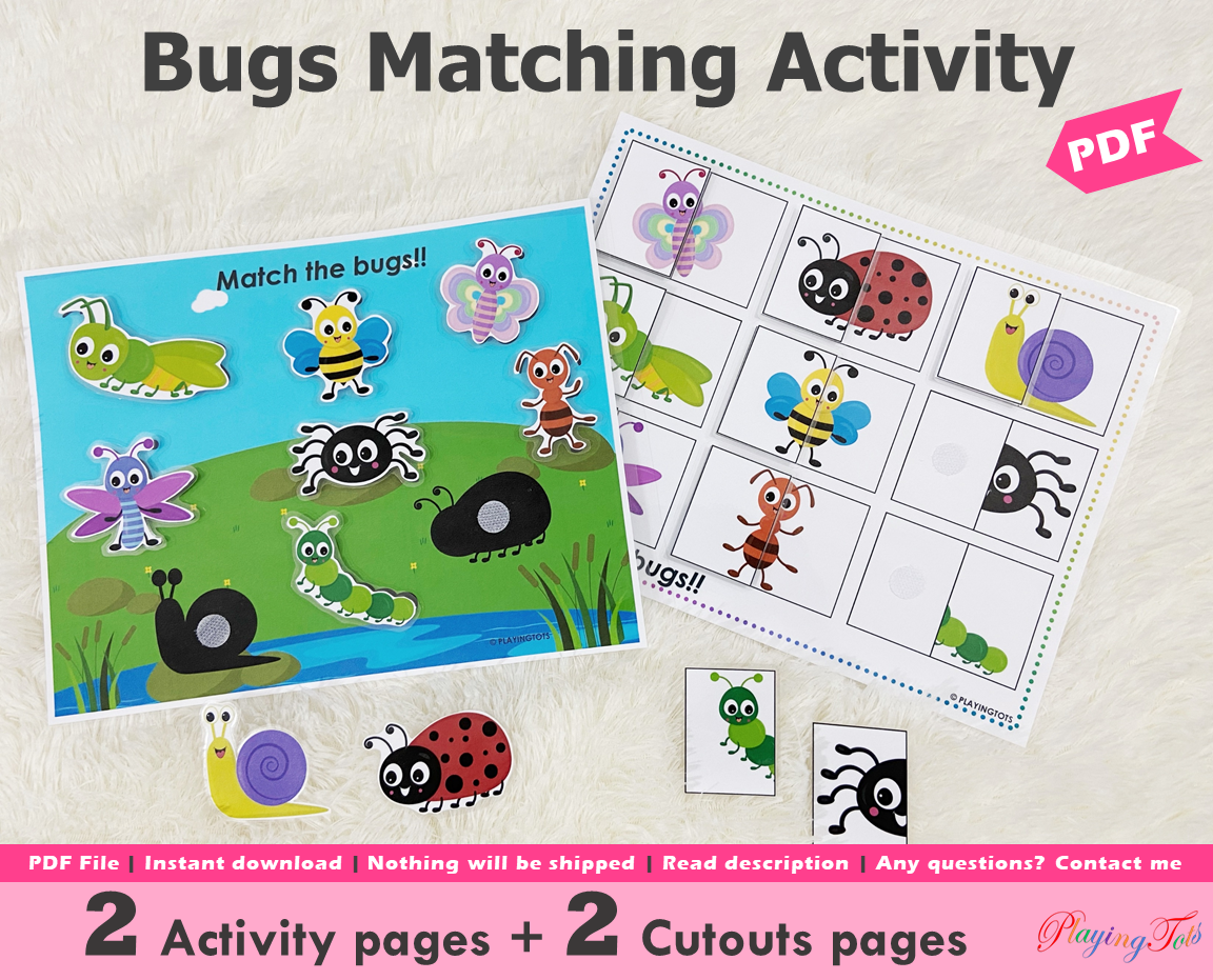 Bugs Matching Activities, Shadow or Silhouette Matching Activity, Toddler Busy Book, Learning Binder, Quiet Book