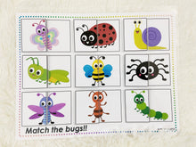 Load image into Gallery viewer, Bugs Matching Activities, Shadow or Silhouette Matching Activity, Toddler Busy Book, Learning Binder, Quiet Book
