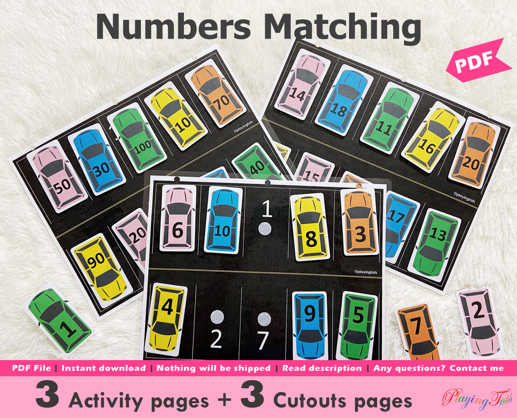 Car Parking Numbers Matching Activity, Toddler Busy Book, Learning Binder, Quiet Book