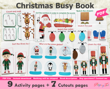 Load image into Gallery viewer, Christmas Toddler Busy Book, Winter Learning Binder, Holiday Quiet Time Activities, Christmas themed Printables
