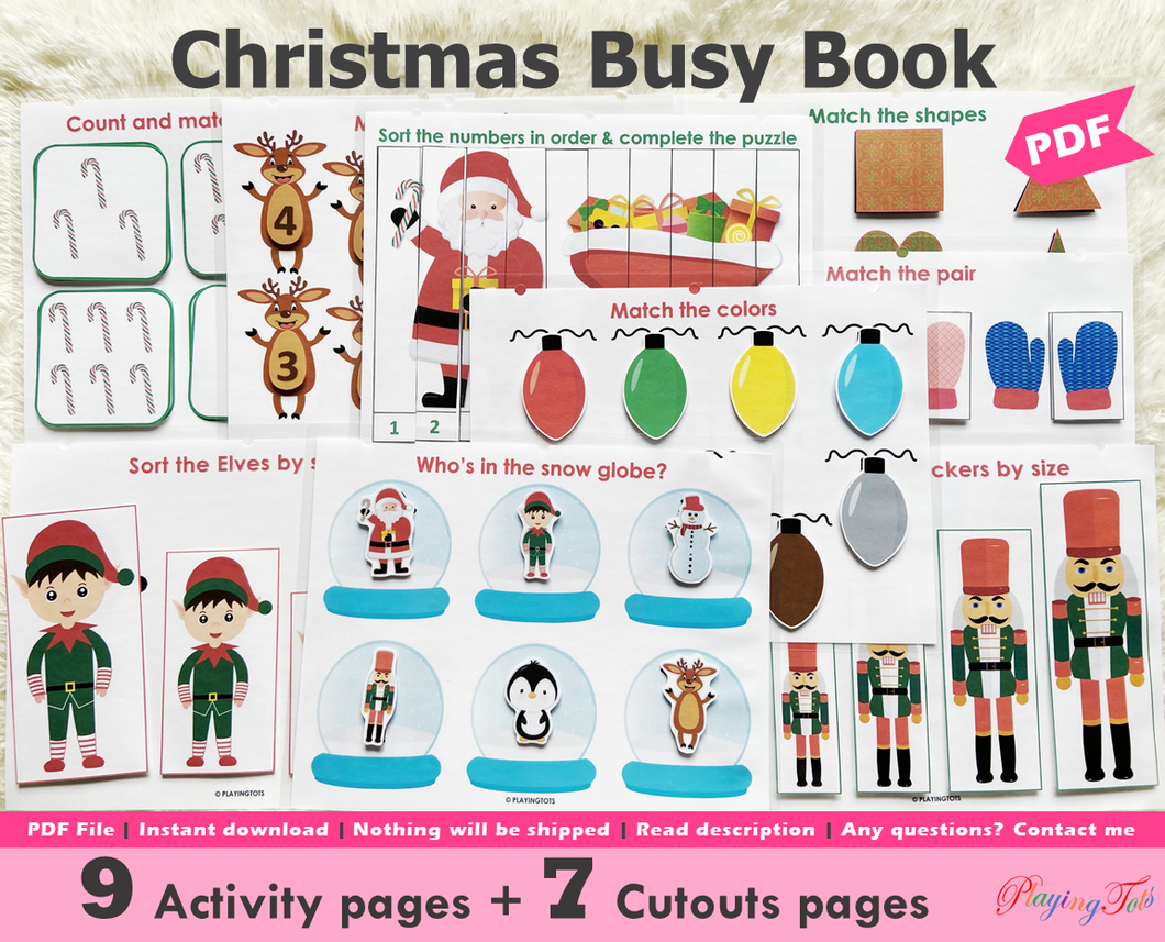 Christmas Toddler Busy Book, Winter Learning Binder, Holiday Quiet Time Activities, Christmas themed Printables
