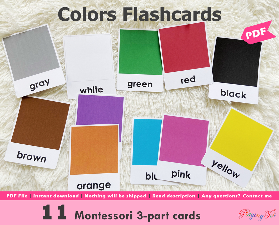 Colors Flashcards, Montessori 3-part cards