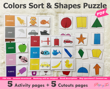 Load image into Gallery viewer, Colors Sorting and Shapes Puzzle Activity
