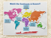 Load image into Gallery viewer, Continents and Oceans Matching Activity

