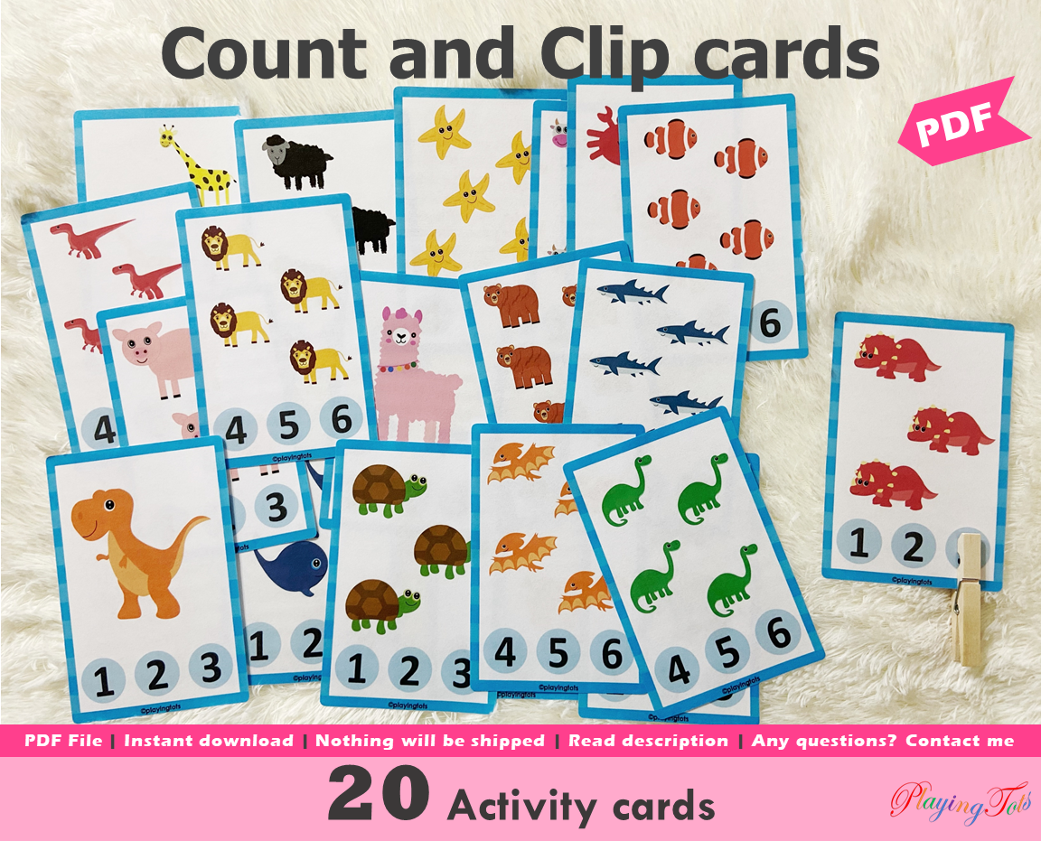 Count and Clip Animals Cards