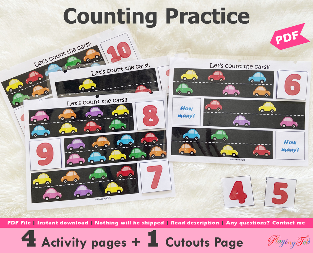 Counting Practice, Car Counting Activity, Number Matching, Preschool Math, Learn to count