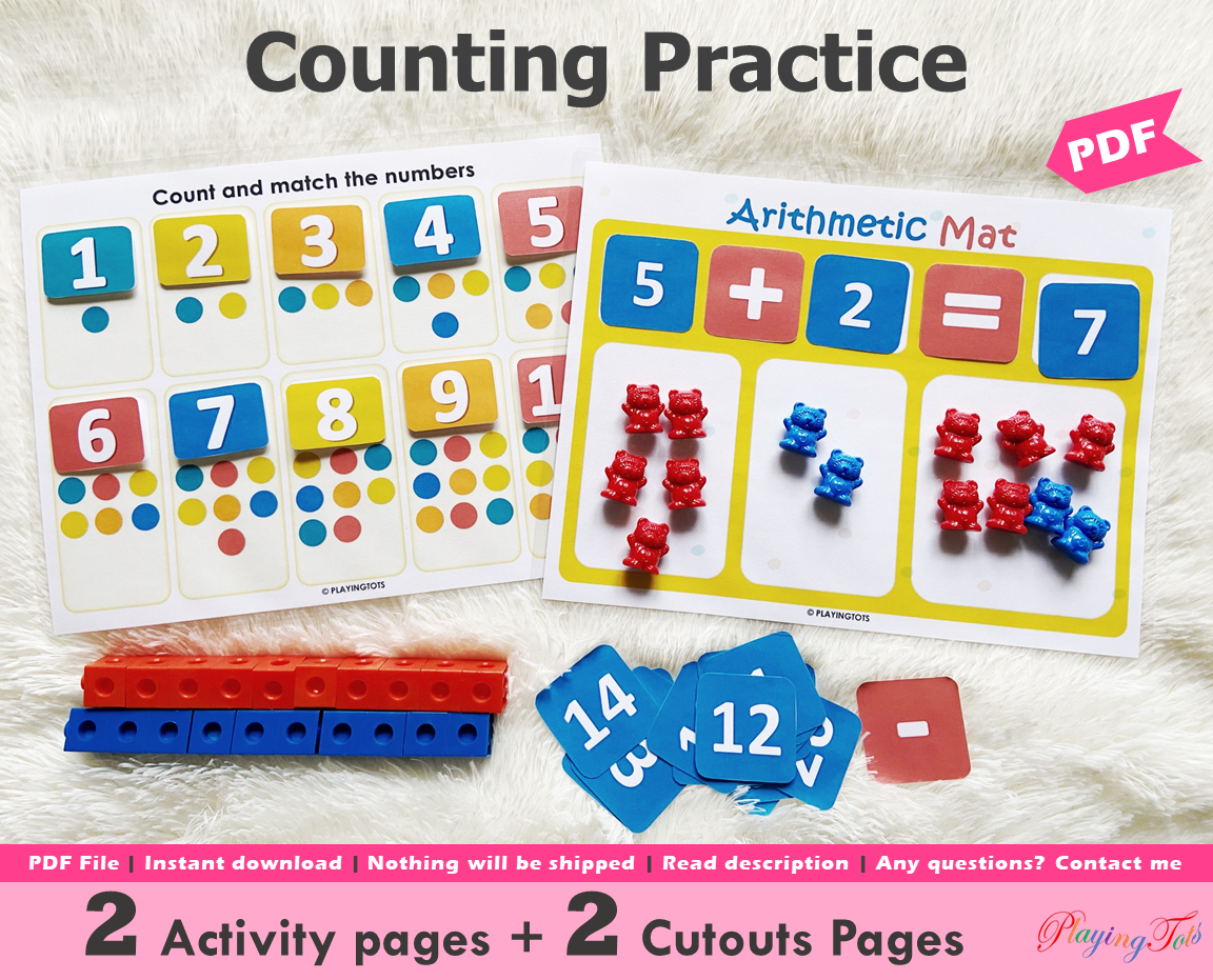 Counting Practice Activity Mat, Preschool Math, Learn to count, Montessori Counting