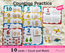 Load image into Gallery viewer, Counting Practice, Learn to count, Preschool Math, Count and Match, Montessori Math
