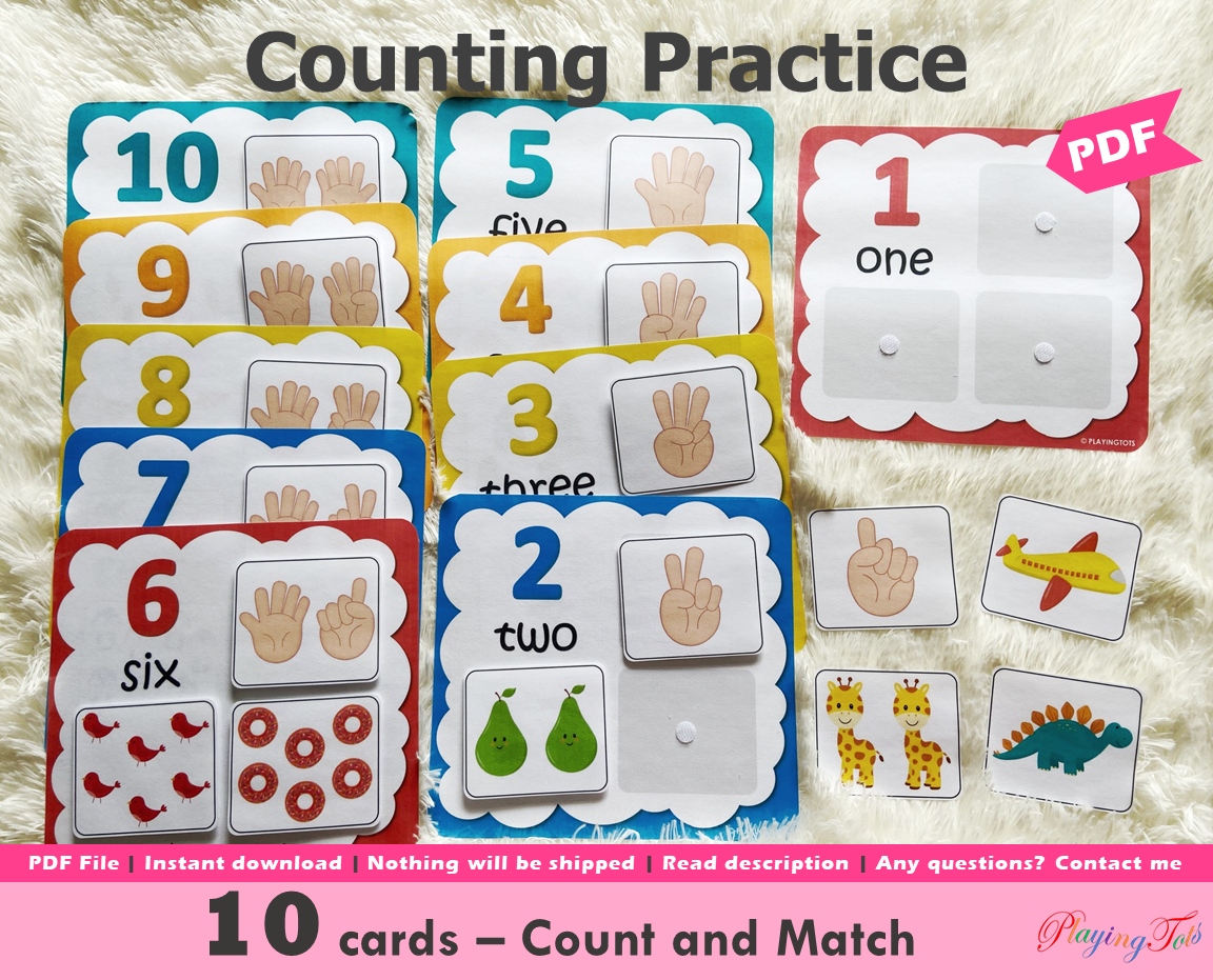 Counting Practice, Learn to count, Preschool Math, Count and Match, Montessori Math